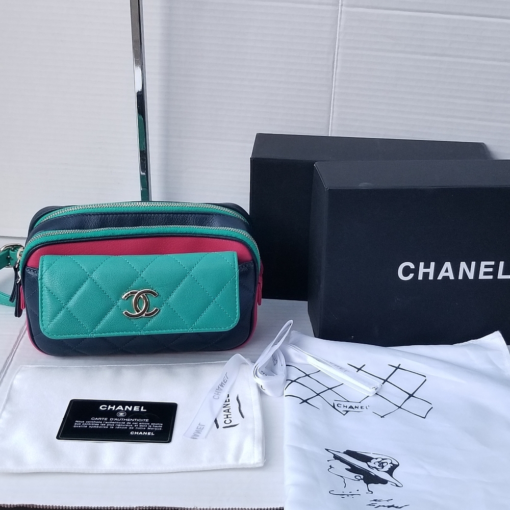 Limited Edition CHANEL Goatskin Quilted Tri-Color In & Out Waist Sling Bag - Picture 13 of 16